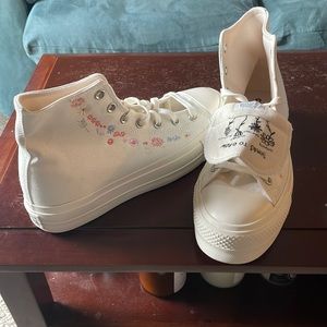 White Floral Spring Converse Hi-Tops